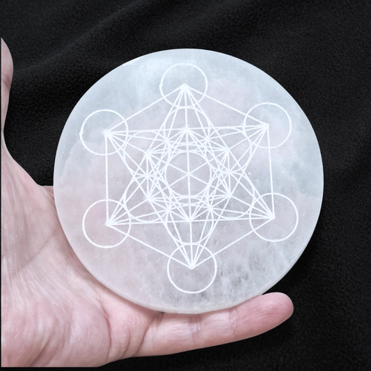 Plaque en Sélénite avec Cube de Metatron gravé 250g