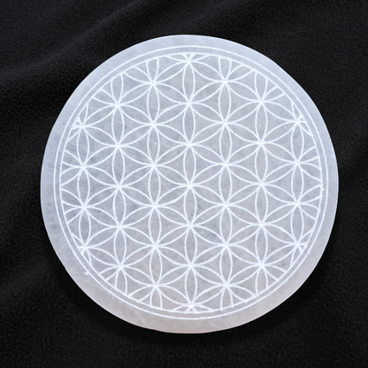 Plaque en Sélénite avec Fleur de Vie gravée 250g