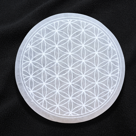 Plaque en Sélénite avec Fleur de Vie gravée 250g