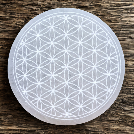Plaque en Sélénite avec Fleur de Vie gravée 250g