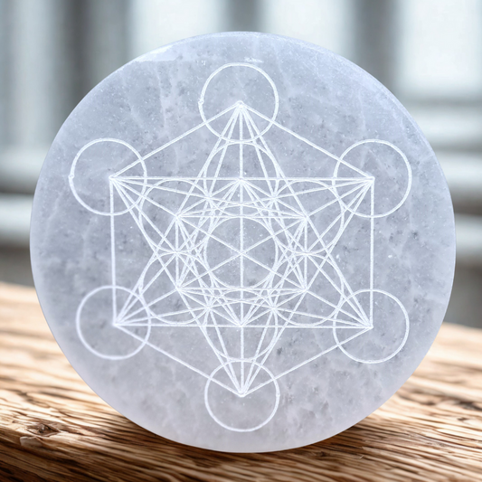 Plaque en Sélénite avec Cube de Metatron gravé 250g