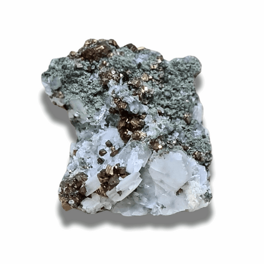 Quartz, Chlorite, Calcite et Pyrite bruts (MB478) - ENAE Minéraux