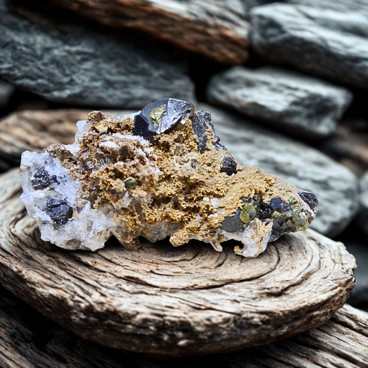 Quartz, Dolomite, Galène et Pyrite bruts 34g (MB491)