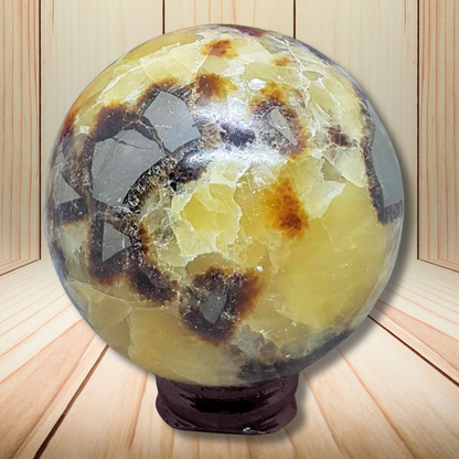 Sphère en Septaria et Calcite jaune 469g (PRGFL372-3) - ENAE Minéraux