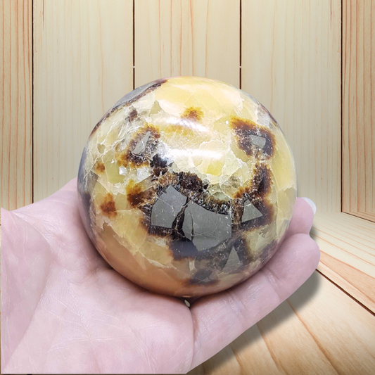 Sphère en Septaria et Calcite jaune 469g (PRGFL372-3) - ENAE Minéraux