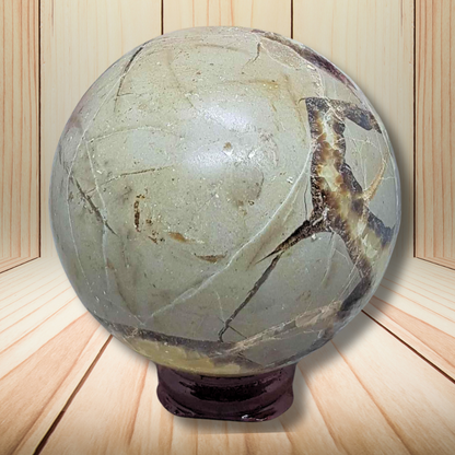 Sphère en Septaria et Calcite jaune 469g (PRGFL372-3) - ENAE Minéraux