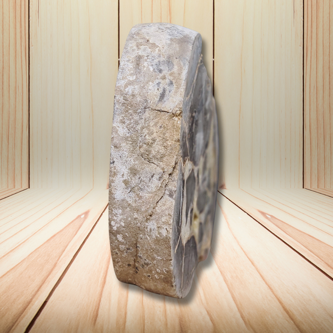 Tranche de Septaria et Calcite jaune brute et polie 388g (MB452) - ENAE Minéraux