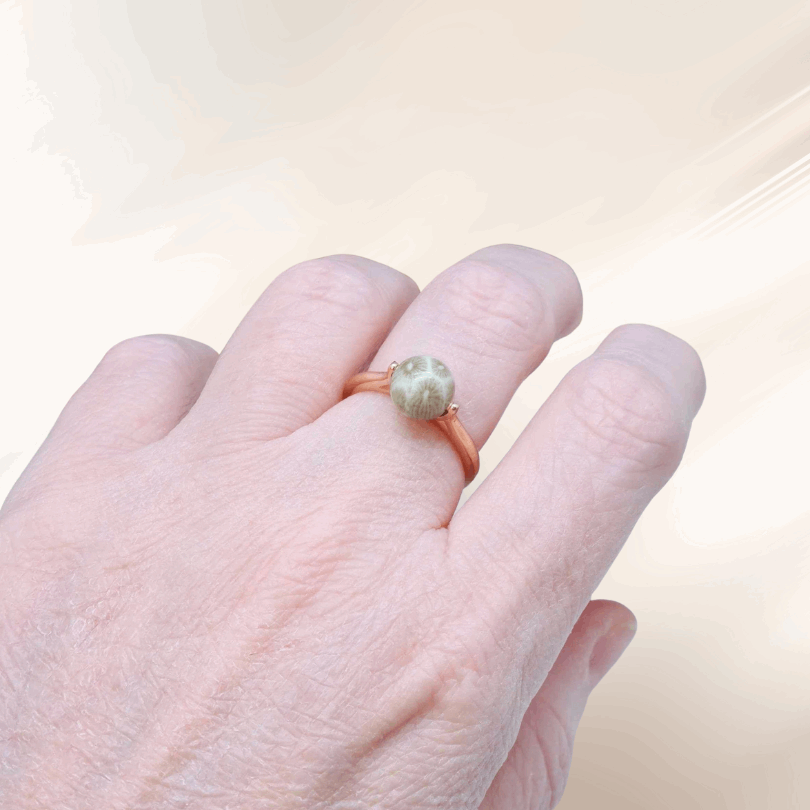 Bague réglable en Corail fossilisé et Argent rosé (BAGP44)