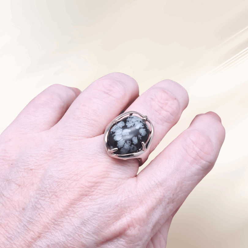 Bague réglable en Obsidienne mouchetée (BAGA7)