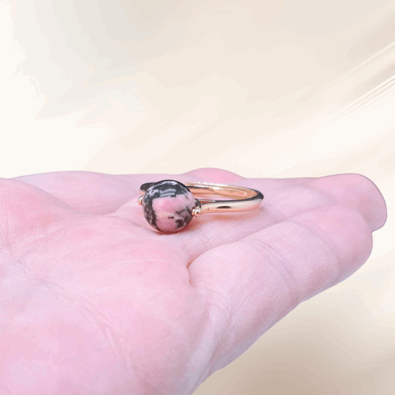 Bague réglable en Rhodonite et Argent rosé (BAGP42)