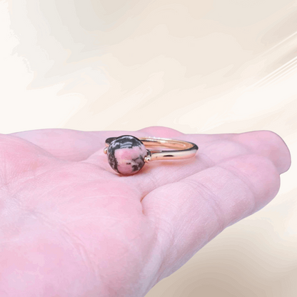 Bague réglable en Rhodonite et Argent rosé (BAGP42)