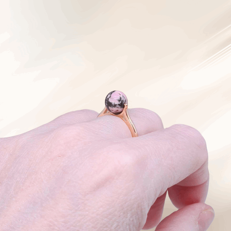 Bague réglable en Rhodonite et Argent rosé (BAGP42)