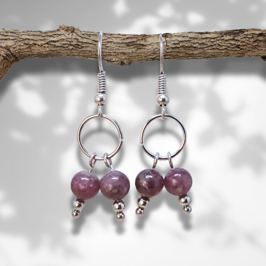 Boucles d'oreilles en Lépidolite (BO236) - ENAE Minéraux