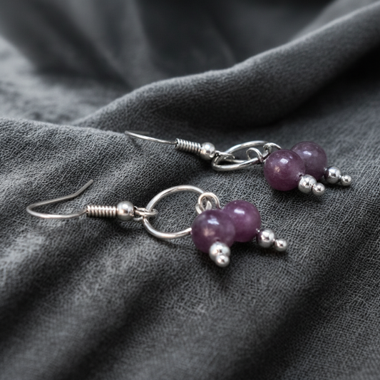Boucles d'oreilles en Lépidolite (BO236)