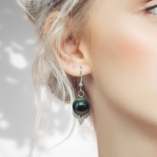 Boucles d'oreilles en Obsidienne Œil Céleste (BO238)