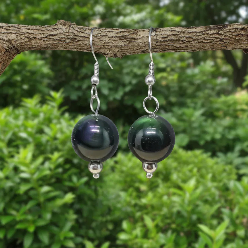 Boucles d'oreilles en Obsidienne Œil Céleste (BO238)