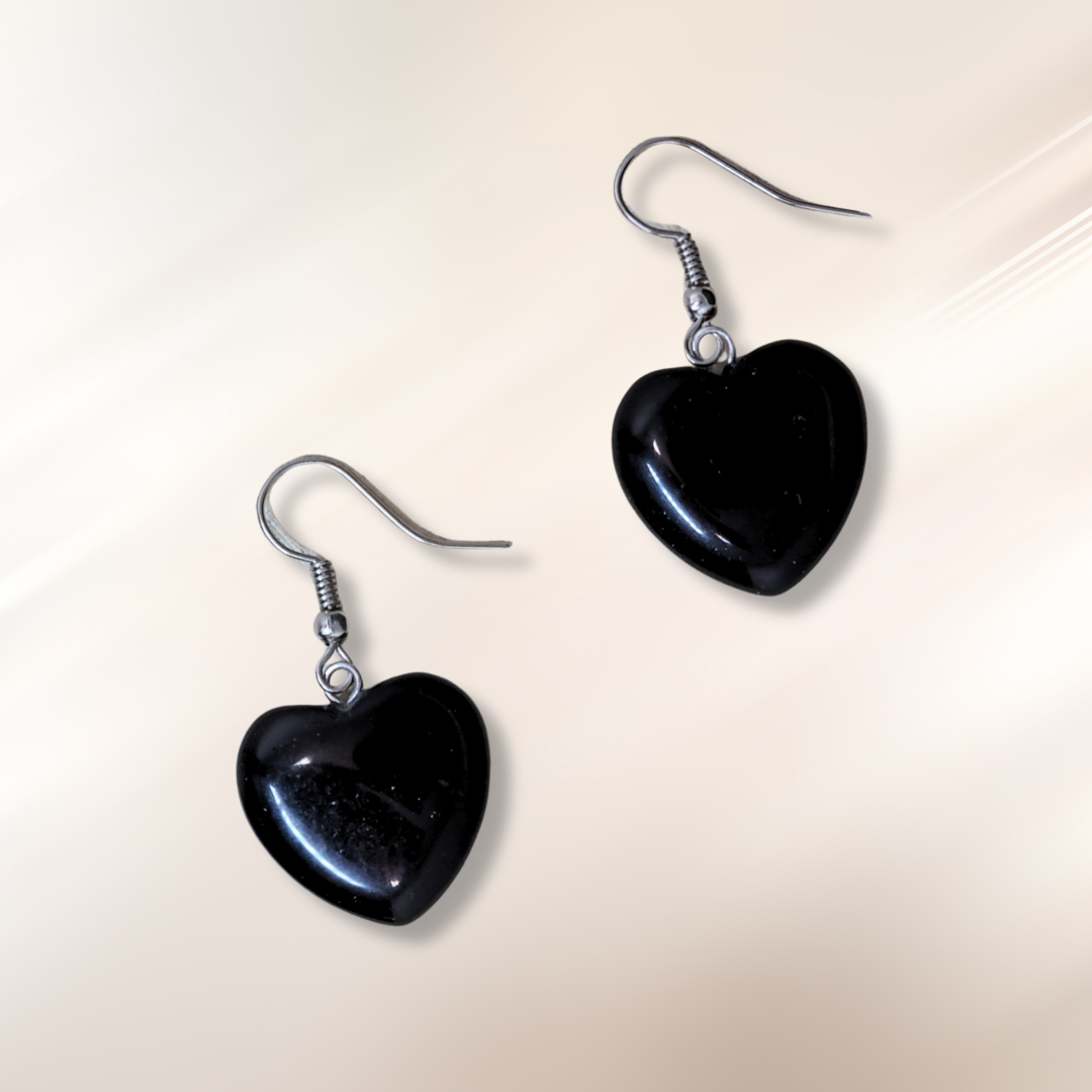 Boucles d'oreilles cœur en Obsidienne noire (BOC)