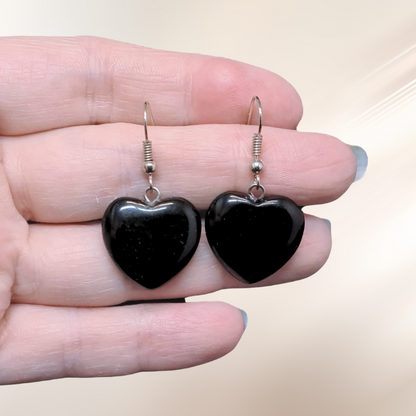 Boucles d'oreilles cœur en Obsidienne noire (BOC)