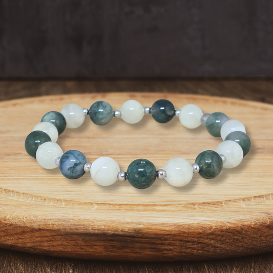 Bracelet en Agate mousse et Pierre de Lune blanche - ENAE Minéraux