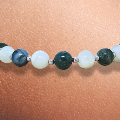 Bracelet en Agate mousse et Pierre de Lune blanche - ENAE Minéraux