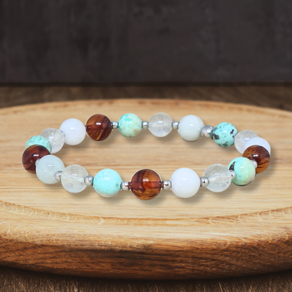 Bracelet en Ambre, Turquoise, Topaze et Célestine