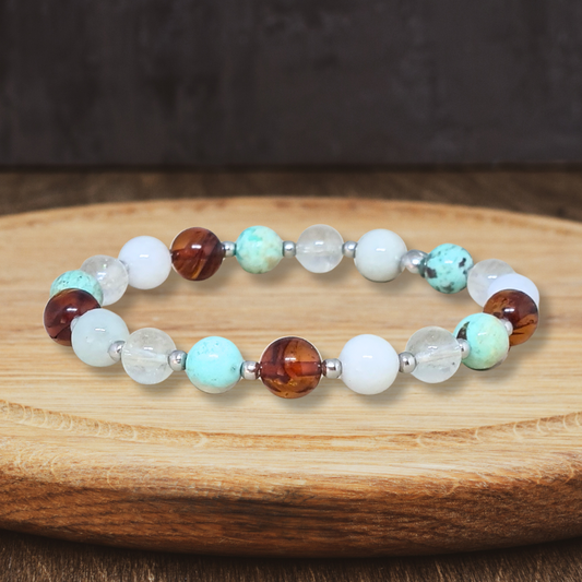 Bracelet en Ambre, Turquoise, Topaze et Célestine