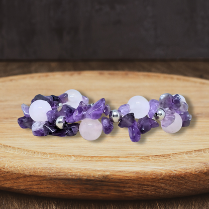 Bracelet tissé en Quartz rose et Améthyste