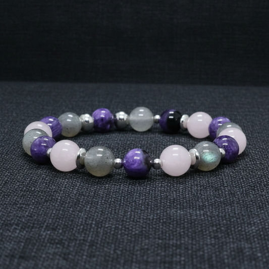 Bracelet en Charoïte, Morganite et Labradorite