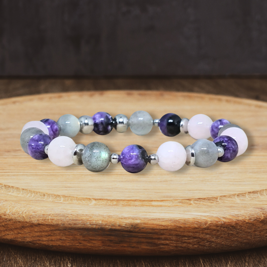 Bracelet en Charoïte, Morganite et Labradorite
