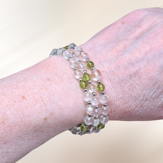 bracelet, collier, cristal de roche, lithotherapie, peridot, pierre ENAE Mineraux