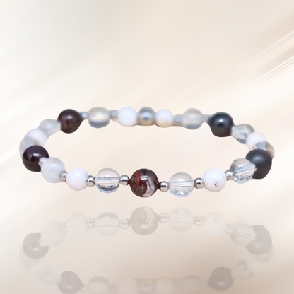 bracelet, cristal de roche, lithotherapie, opale rose, pierre, sugilite ENAE Mineraux