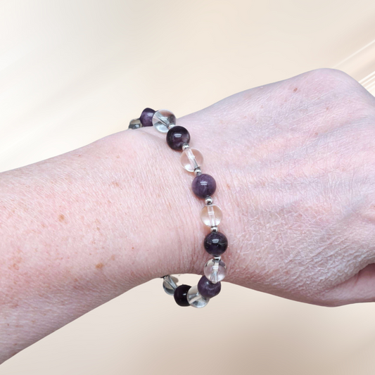 bracelet, cristal de roche, lithotherapie, pierre, sugilite ENAE Mineraux