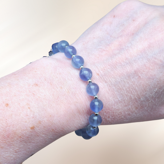 bracelet, fluorite bleue, lithotherapie, pierre ENAE Mineraux