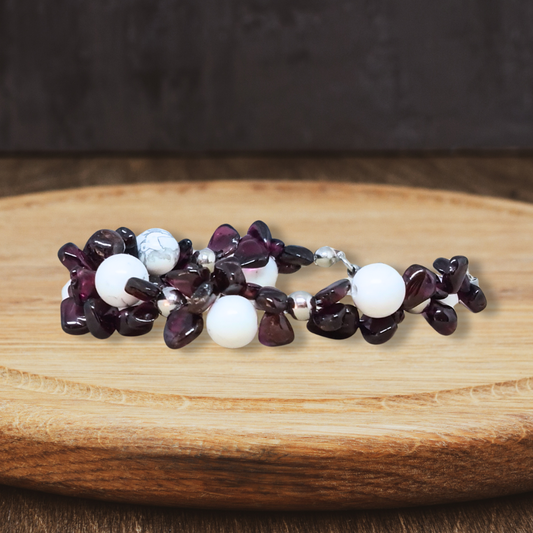 Bracelet tissé en Howlite et Grenat