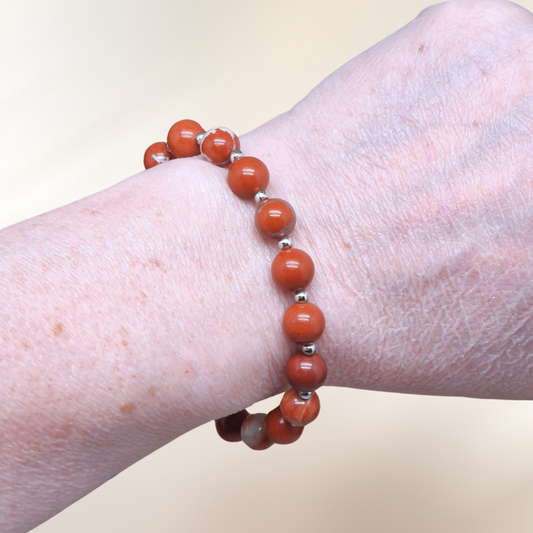 bracelet, jaspe rouge, lithotherapie, pierre ENAE Mineraux