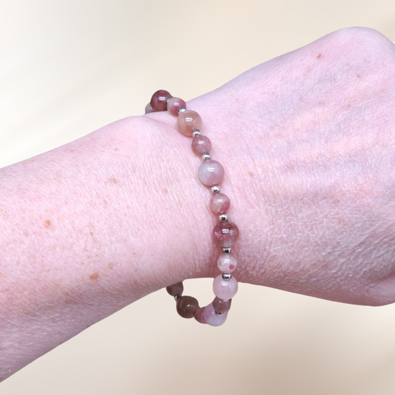 bracelet, lithotherapie, pierre, rubellite, tourmaline rose ENAE Mineraux
