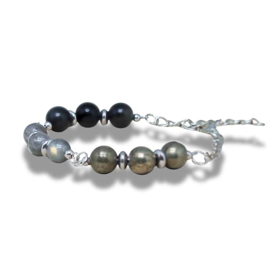 Bracelet en perles de Labradorite, Obsidienne Œil céleste et Pyrite