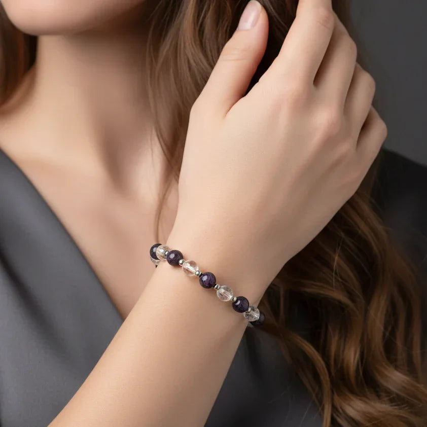 Bracelet en Sugilite et Cristal de Roche