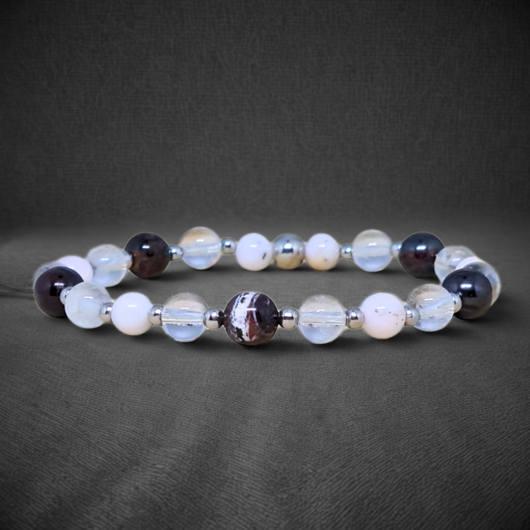 Bracelet en Sugilite, Opale rose et Cristal de Roche