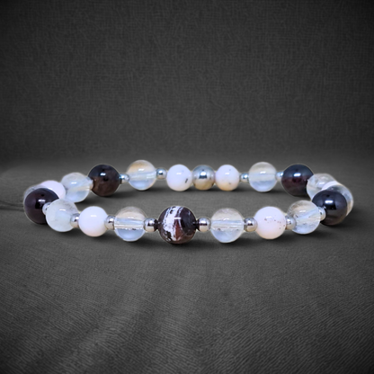 Bracelet en Sugilite, Opale rose et Cristal de Roche