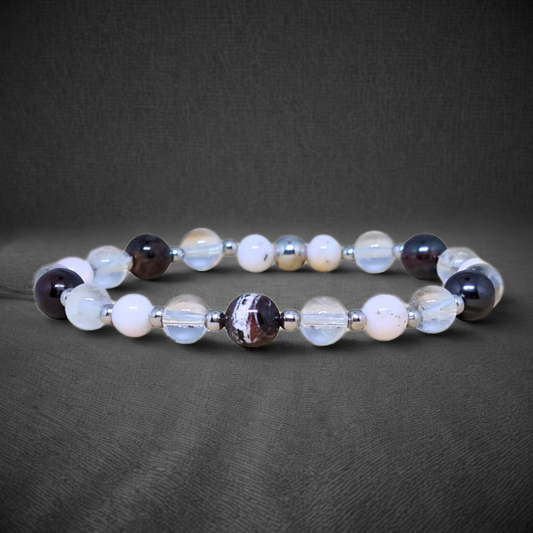 Bracelet en Sugilite, Opale rose et Cristal de Roche