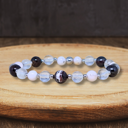Bracelet en Sugilite, Opale rose et Cristal de Roche