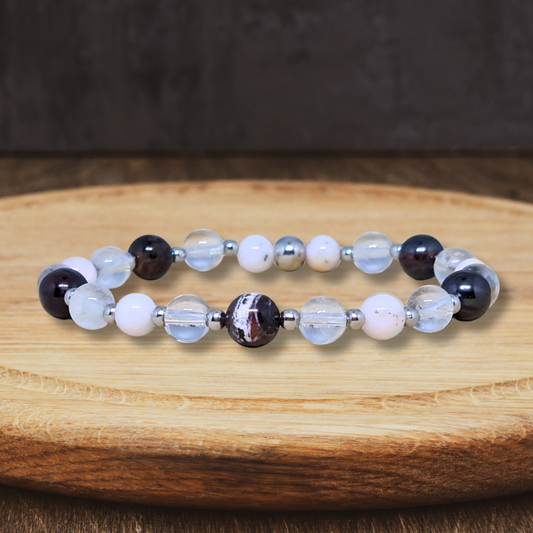 Bracelet en Sugilite, Opale rose et Cristal de Roche