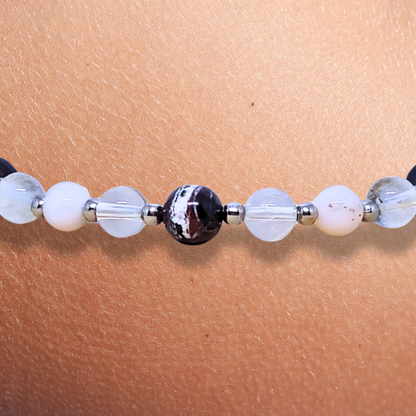 Bracelet en Sugilite, Opale rose et Cristal de Roche