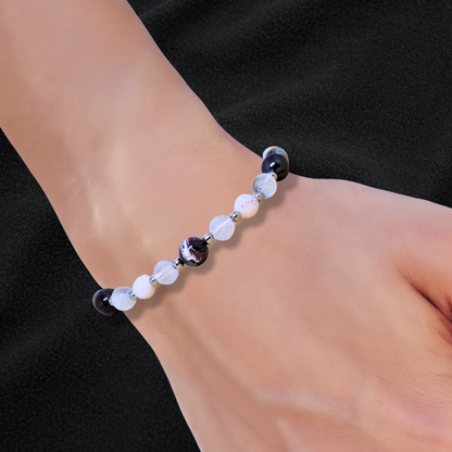 Bracelet en Sugilite, Opale rose et Cristal de Roche