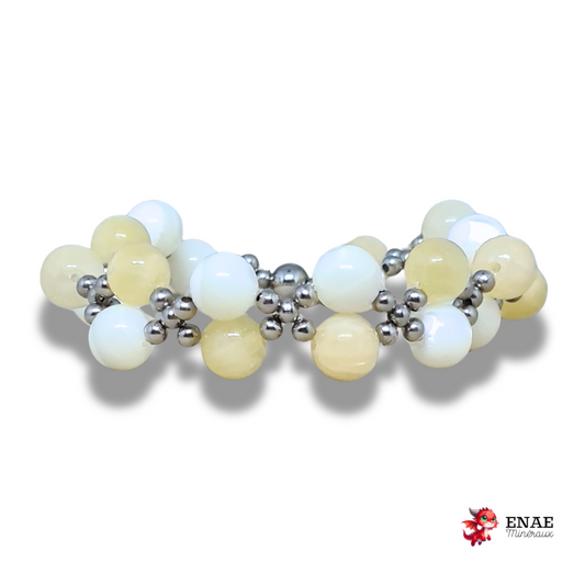 Bracelet tissé en Calcite jaune et Nacre