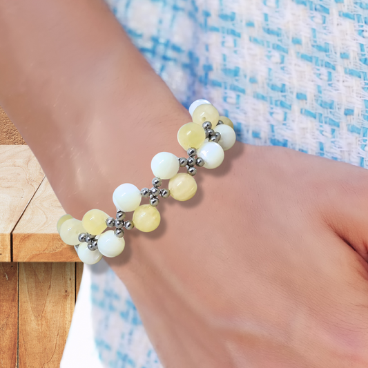Bracelet tissé en Calcite jaune et Nacre