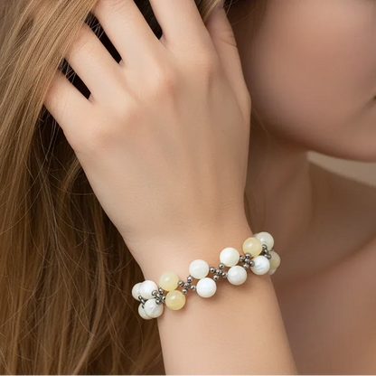 Bracelet tissé en Calcite jaune et Nacre