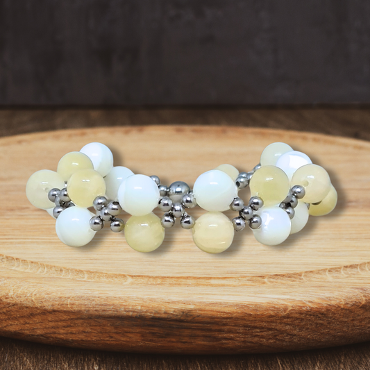 Bracelet tissé en Calcite jaune et Nacre