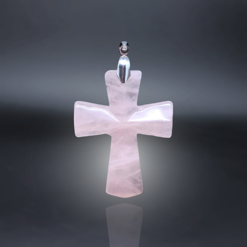 croix, pendentif, quartz rose ENAE Mineraux